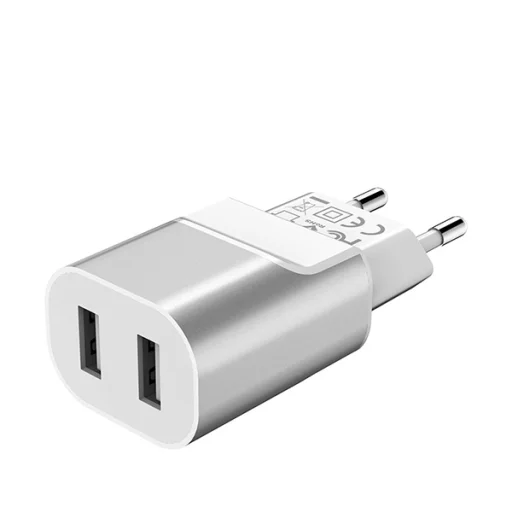 Hoco hálózati, USB fali töltő adapter 2xUSB csatlakozóval 2,1A ezüst - 5
