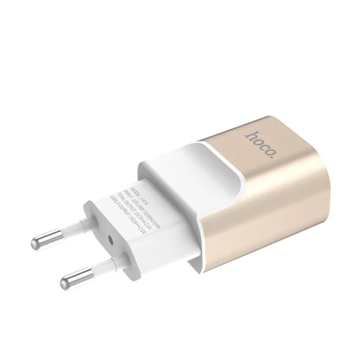 Hoco hálózati, USB fali töltő adapter 2xUSB csatlakozóval 2,1A arany - 3
