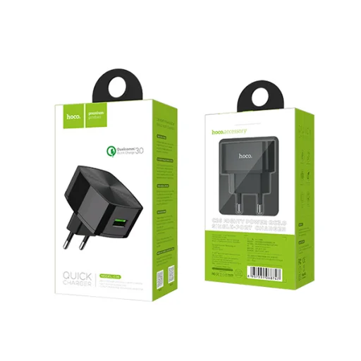 Hoco hálózati, USB fali töltő adapter USB QC 3.0 fekete - 6