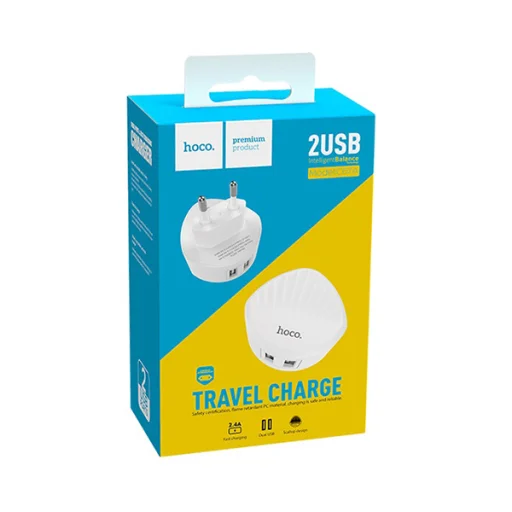 Hoco hálózati, USB fali töltő adapter 2xUSB csatlakozóval 2,4A ezüst - 6