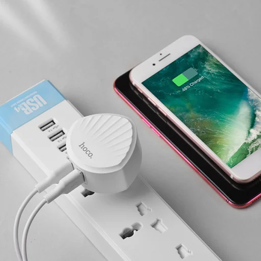 Hoco hálózati, USB fali töltő adapter 2xUSB csatlakozóval 2,4A ezüst - 5