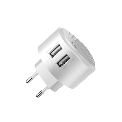 Hoco hálózati, USB fali töltő adapter 2xUSB csatlakozóval 2,4A ezüst - 1