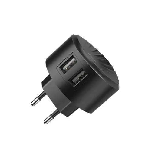 Hoco C67A hálózati, USB fali töltő adapter 2xUSB csatlakozóval 2,4A fekete - 1
