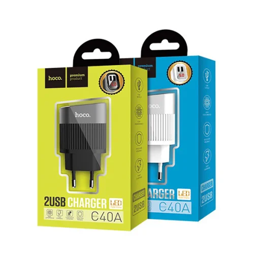 Hoco hálózati töltő adapter 2xUSB 2,4A digitális kijelzővel fehér - 7