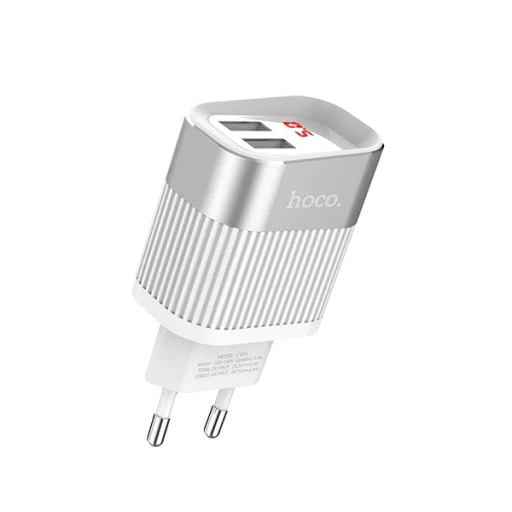 Hoco hálózati töltő adapter 2xUSB 2,4A digitális kijelzővel fehér - 2
