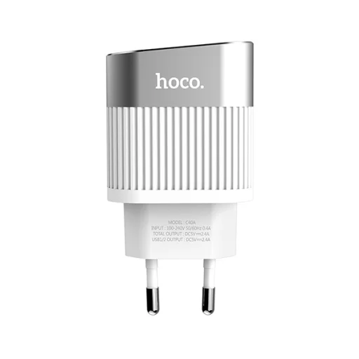 Hoco hálózati töltő adapter 2xUSB 2,4A digitális kijelzővel fehér - 1