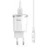 Hoco hálózati, USB fali töltő adapter 1xUSB aljzattal 2,4A 12W lightning kábellel fehér thumbnail