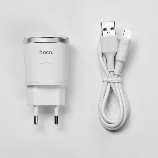 Hoco hálózati, USB fali töltő adapter 1xUSB aljzattal 2,4A 12W lightning kábellel fehér - 7