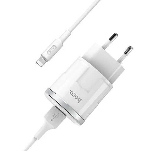Hoco hálózati, USB fali töltő adapter 1xUSB aljzattal 2,4A 12W lightning kábellel fehér - 2