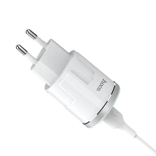 Hoco hálózati, USB fali töltő adapter 1xUSB aljzattal 2,4A 12W lightning kábellel fehér - 3