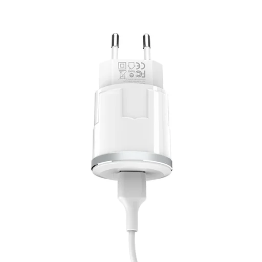 Hoco hálózati, USB fali töltő adapter 1xUSB aljzattal 2,4A 12W lightning kábellel fehér - 4