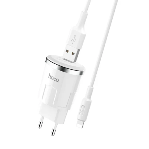 Hoco hálózati, USB fali töltő adapter 1xUSB aljzattal 2,4A 12W lightning kábellel fehér - 6