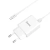 Hoco hálózati, USB fali töltő adapter 2xUSB 2.1A fehér Lightning kábellel thumbnail