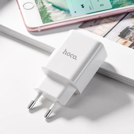 Hoco hálózati, USB fali töltő adapter 2xUSB 2.1A fehér Lightning kábellel - 6