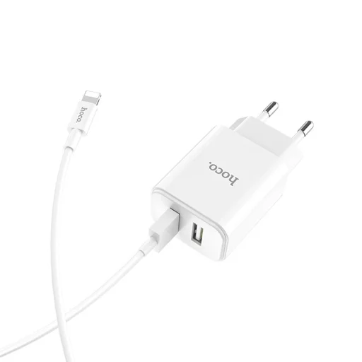 Hoco hálózati, USB fali töltő adapter 2xUSB 2.1A fehér Lightning kábellel - 2