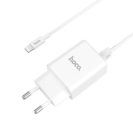 Hoco hálózati, USB fali töltő adapter 2xUSB 2.1A fehér Lightning kábellel - 4
