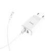 Hoco hálózati, USB fali töltő adapter 1xUSB 2.1A fehér Micro USB kábellel thumbnail
