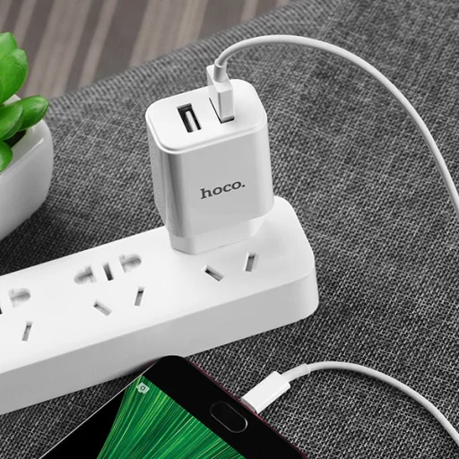 Hoco hálózati, USB fali töltő adapter 1xUSB 2.1A fehér Micro USB kábellel - 8