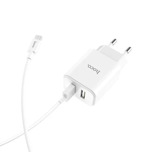 Hoco hálózati, USB fali töltő adapter 1xUSB 2.1A fehér Micro USB kábellel - 2