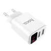 Hoco hálózati töltő adapter 2xUSB 2.1A digitális kijelzővel fehér thumbnail