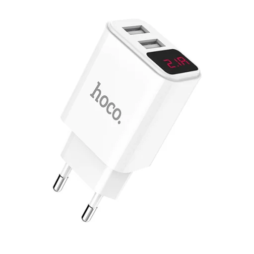 Hoco hálózati töltő adapter 2xUSB 2.1A digitális kijelzővel fehér - 1
