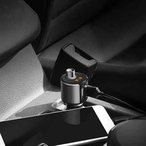 Bluetooth FM transmitter zajszűrővel 2xUSB 2,4A szürke (Hoco E19) - 7