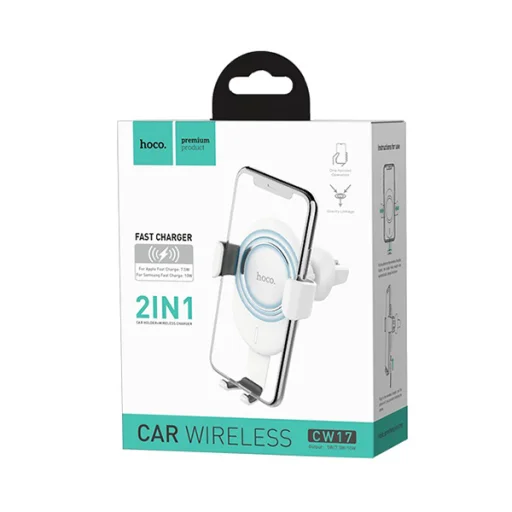 Hoco Gravity szellőzőre erősíthető autós telefontartó és vezeték nélküli töltő fehér (CW17) - 10