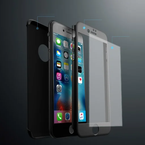 iPaky 360 fokos védelmet biztosító tok + kijelzővédő üvegfólia iPhone 7 piros - 8