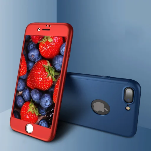 iPaky 360 fokos védelmet biztosító tok + kijelzővédő üvegfólia iPhone 7 piros - 5