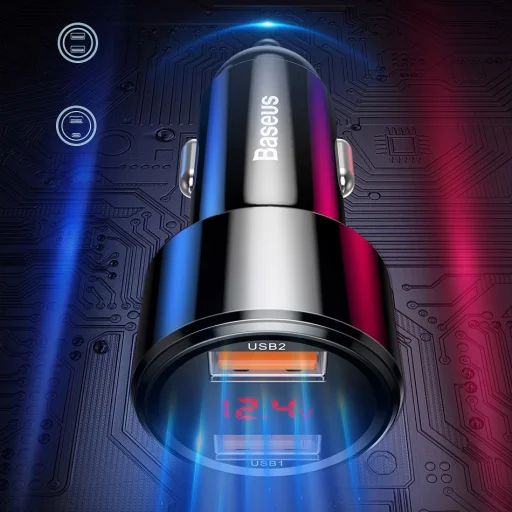 Baseus Magic szivargyújtós autós töltő QC3.0/ Type-C PD QC4+45W 6A piros - 7