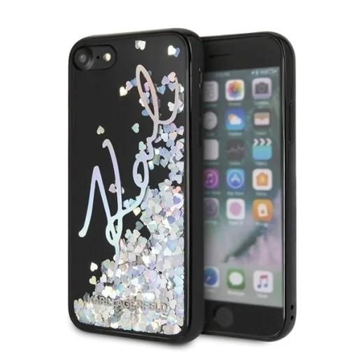 iPhone 7/8 / SE 2020/2022 Karl Lagerfeld Signature folyékony flitteres tok fekete - 1