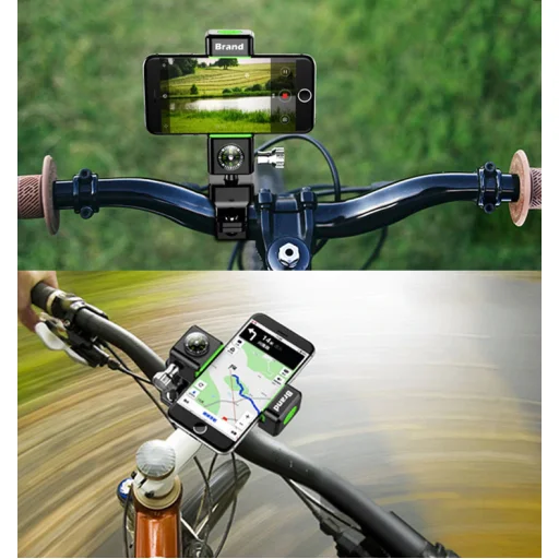 SMD XWJ-B univerzális biciklis, kerékpáros, motoros telefontartó LED világítással, iránytűvel, fekete - 10