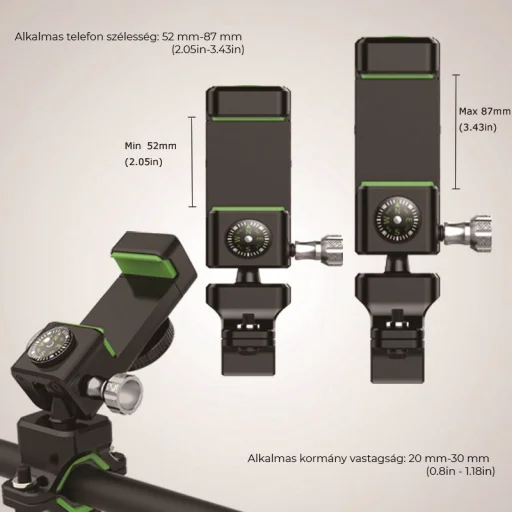 SMD XWJ-B univerzális biciklis, kerékpáros, motoros telefontartó LED világítással, iránytűvel, fekete - 2