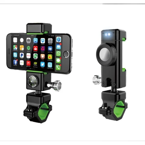 SMD XWJ-B univerzális biciklis, kerékpáros, motoros telefontartó LED világítással, iránytűvel, fekete - 12