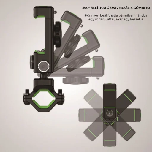 SMD XWJ-B univerzális biciklis, kerékpáros, motoros telefontartó LED világítással, iránytűvel, fekete - 5