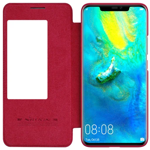 Nillkin Qin bőr fliptok kijelző betekintéssel Huawei Mate 20 Pro piros - 3