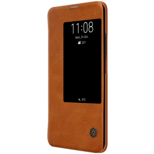 Nillkin Qin bőr fliptok kijelző betekintéssel Huawei Mate 20 barna - 2