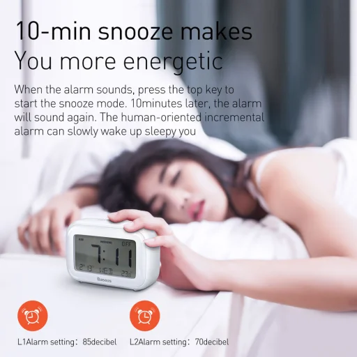 Baseus Subai digitális ébresztőóra fehér színben (ACLK-A02) - 6