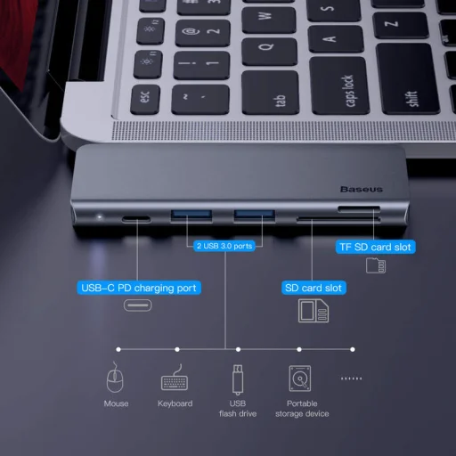 Baseus Harmonica 5in1 USB Type-C HUB szürke (CAHUB-K0G) - 8