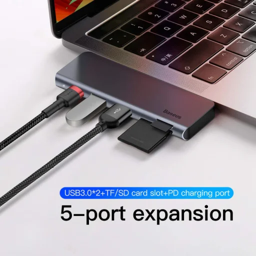 Baseus Harmonica 5in1 USB Type-C HUB szürke (CAHUB-K0G) - 4