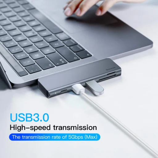Baseus Harmonica 5in1 USB Type-C HUB szürke (CAHUB-K0G) - 5