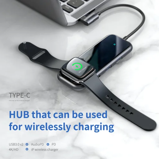 Baseus Superlative Type-C USB HUB szürke, Apple Watch töltő (CAHUB-AZ0G) - 3