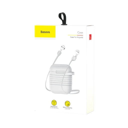 Baseus mágneses szilikon AirPods 1/2 tok fehér színben - 6