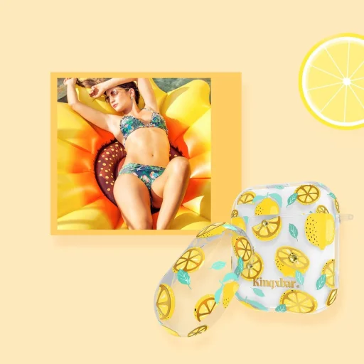 Kingxbar AirPods 1/2 szilikon tok sárga márvány mintával - 2