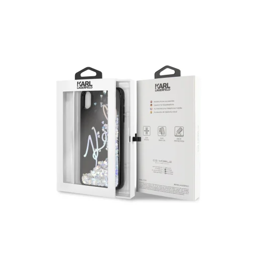Karl Lagerfeld Signature folyékony flitteres tok iPhone XS MAX áttetsző - 3
