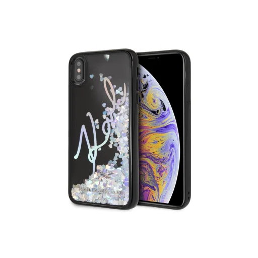 Karl Lagerfeld Signature folyékony flitteres tok iPhone XS MAX áttetsző - 1