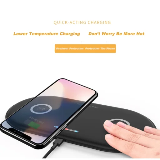 SMD HT-02 vezeték nélküli dupla qi gyors töltő, fekete 10W - 5