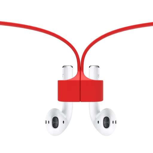 SMD HH-040 Airpods tartó szilikon kábel, mágneses, piros színben - 2
