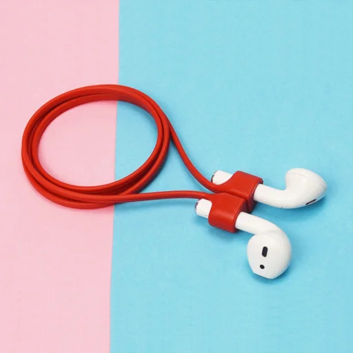 SMD HH-040 Airpods tartó szilikon kábel, mágneses, piros színben - 3