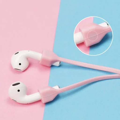 SMD HH-040 Airpods tartó szilikon kábel, mágneses, rózsaszín színben - 2